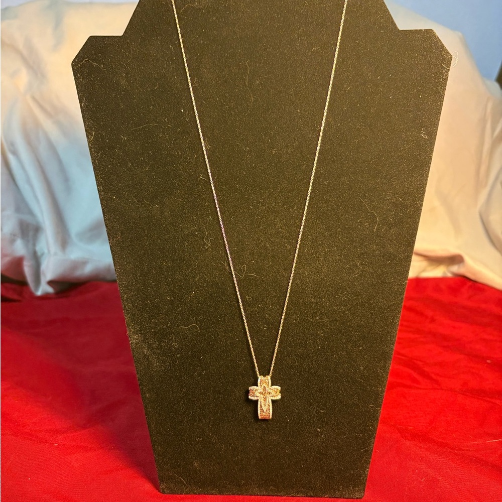 Diamond Champagne and White Cross Necklace